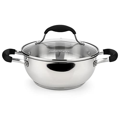 Opiniones de Tapas de sartenes para saltear para comprar online. 48 AVACRAFT - Sartén de acero inoxidable 18/10 para uso diario, sartén para saltear con base de cinco capas, sartén de chef con tapa de vidrio, sartén multiusos para guisos,...