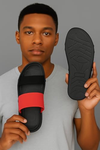 Image of black sandals Flip Flops for Men & Boys | Comfortable Casual Slippers for Beach, Home, Outdoor | Anti-Slip Lightweight Chappals - Stylish Summer