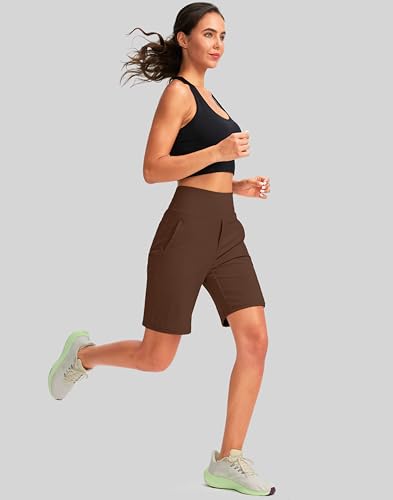 Image of SANTINY Women's 9 inch High Waisted Bermuda Shorts with 4 Pockets Knee Length Long Shorts for Women Workout Athletic Casual