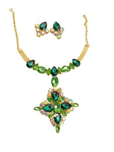 Jewellery Set Korean Glass Stone Choker Necklace Set with Matching Earrings for Girls and Women