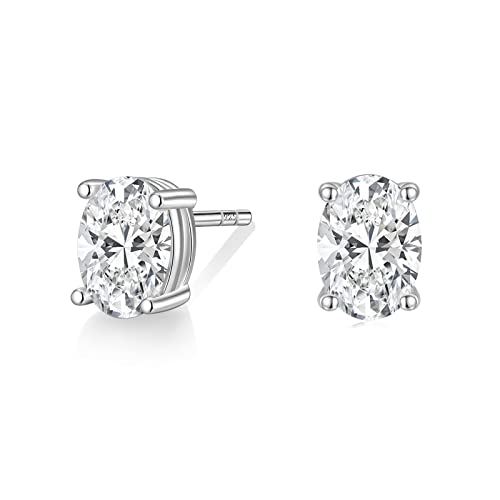 EAMTI 925 Sterling Silver Cubic Zirconia Stud Earrings for Women 1 Carat Oval Cut CZ Stud Dainty...