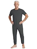 Oyolan Combinaison Sanitaire Homme Femme Pyjama Grenouillères Manches Courtes à Fermeture Eclair pour Personnes Âgées Alzheimer Incontinence A Gris foncé L