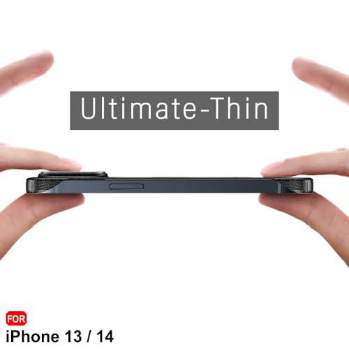 Image of TheGiftKart Hybrid Ultimate Slim Back Case Cover for iPhone 13 / iPhone 14 | Lightweight Profile | Hard Back Case Cover for iPhone 13 /14 (PC & TPU, Metal Camera Ring, Leather Texture Finish, Black)