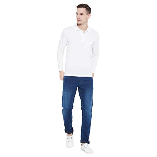 Image of CAMEY Men's Plain Solid Long Sleeve Polo T-Shirt | Regular Fit | Collared Casual Cotton Blend Tee with Chest Pocket | Everyday Comfort Wear