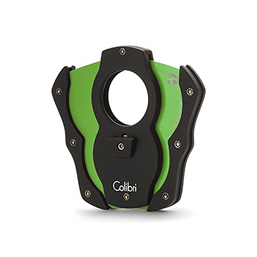 Colibri Cut Cutter - Double Guillotine Style With Stainless Steel Blades & Spring-Loaded Release - For Up To 62 Ring Gauge - Ergonomic Design & Gift Box Included - Black & Green #TOP1