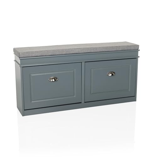 hjh LIVING Panca portascarpe con cuscino ESTHA I Scarpiera con 2 sportelli, regolabile, panca portascarpe 104x51x24cm grigio