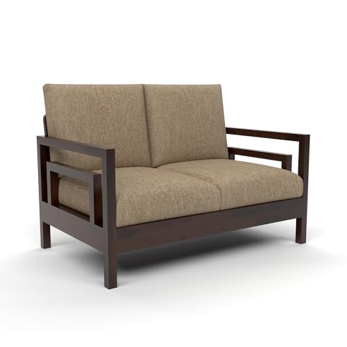 Image of Solid Sheesham Wood 2 Seater Sofa for Living Room | Premium Wooden 2 Seater Sofa Set for Office & Home Furniture Decor (Jake Walnut, 2 Seater)