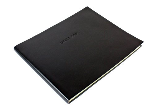 PAPURO Italian Leather Torcello Guest Visitors Book Black Printed, Marbled Edge Pages