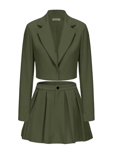 EXLURA Women's Long Sleeve Blazer Suit Sets with Pleated Mini