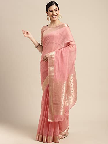 Image of AKHILAM Women's Linen Blend Jacquard Saree With Unstitched Blouse Piece (8SDZ13 Parent)