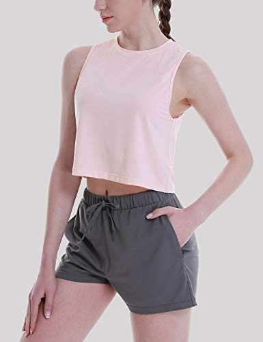 BALEAF Women\'s Workout Sleeveless Shirts Quick Dry Cropped Tank Tops Loose Fit Muscle Shirts Athletic Gym Yoga Tops Pink Size S