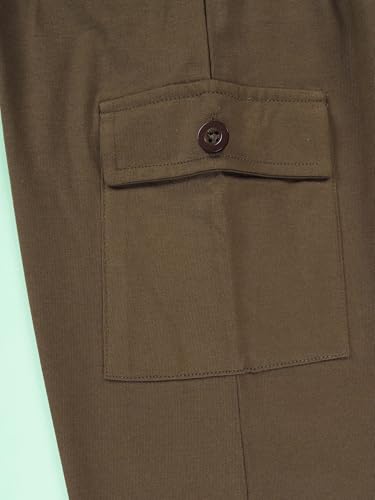 Image of KiddoPanti Boys Cotton Joggers | 100% Cotton Single Jersey | 2 Side Cargo Pockets with Flap | Elasticated Waist Band with Functional Drawcord | Soft & Breathable Track Pants