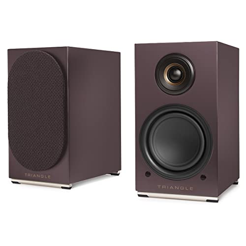 triangle - AIO Twin - Wi-Fi & Bluetooth Active Bookshelf Speakers with 2x50W Amplifier - HD Audio - Phono/Turntable + Optical TV Inputs - 165 x 304 x 235 mm - Purple (Pair)