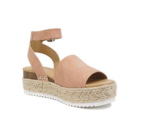Image of Soda Topic Open Toe Buckle Ankle Strap Espadrilles Flatform Wedge Casual Sandal