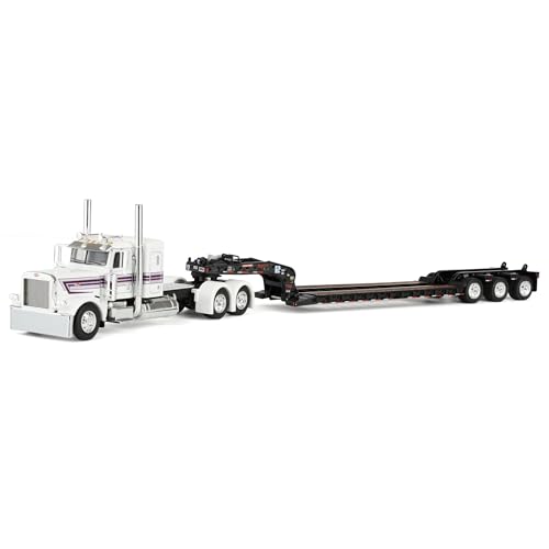 First Gear DCP 1/64 Peterbilt 389 Flat Top Sleeper Semi Truck with Fontaine Magnitude Tri-Axle Lowboy Trailer 60-2191