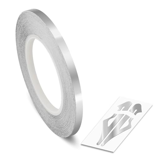 Image of Roll Vinyl Pinstriping Racing Stripes Pinstripe Chrome Line Tape Decal Sticker Auto Pinstripe Tape,Automotive Pinstriping Tape 32ft,Vinyl Pinstripe Tape (Silver Chrome 1 /4)