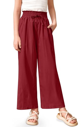 Image of Girls Summer Floral Wide Leg Pants High Waisted Flowy Dress Trousers with Pockets for School Lounge Beach 5-14 Years