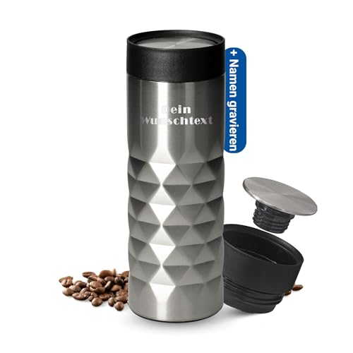 Gobelet isotherme personnalisé 450 ml – Gobelet anti-fuite en acier inoxydable – Garde au chaud et au froid pendant plusieurs heures – Tasse à café à emporter avec couvercle à pression pour bureau