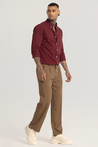 Image of SNITCH Brown Plain Relaxed Fit Trousers