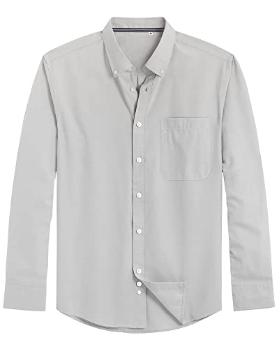 Image of J.VER Men's Oxford Shirt Solid Casual Button Down Collar Shirts Long Sleeve Dress Shirts with Pocket