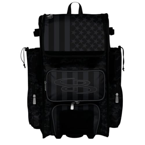 Boombah Rolling Superpack Baseball/Softball Gear Bag - Telescopic Handle - Holds 4 Bats - Wheeled Version - USA Clandestine 2 Black/Charcoal