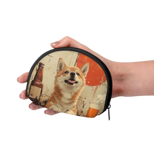 Portable Coin Purse Shiba-Inu-Drink-Bear Mini Zippered Money Pouch Card Holder3