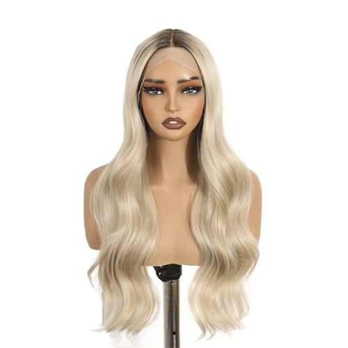 Perruque blonde platine ombrée haut de gamme 26 pouces avec frange