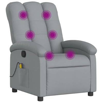 HBFDSFG Manual Reclining Massage Chair with 6 Massage Points, Light Grey Fabric Recliner Armchair with Side Pocket, 135 Degree Tilt Vibration Recliner Chair for Living Room
