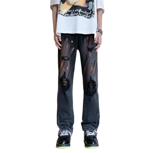 Men Jeans with Holes Straight Trousers Cowboy Pants