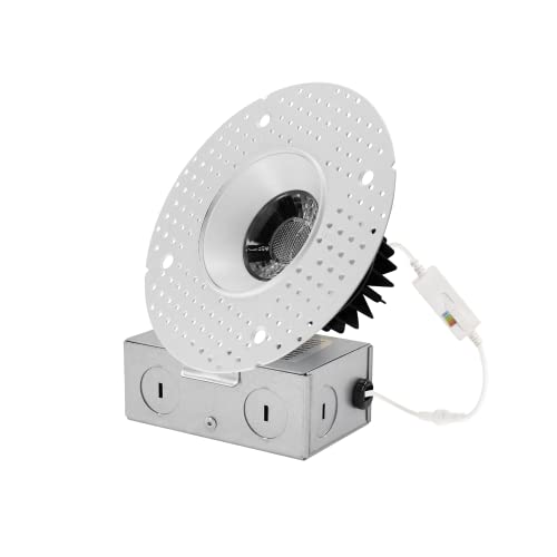 Perlglow 3.5 inch Trimless Round White Downlight Luminaire, LED Recessed Light Fixtures Dimmable, 12W=95W, 60? Degree Beam Angle, 850 Lumens, CRI 90+, 5CCT Selectable 2700K|3000K|3500K|4000K|5000K