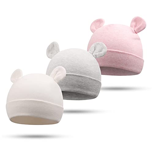Image of Bamery Newborn Baby Girls Hospital Hat Thick Cute Bear Ear Cotton Baby Boy Beanie for 0-6Months