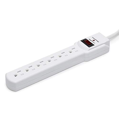 Amazon Basics 6-Outlet, 200 Joule Surge Protector Power Strip, 2 Foot, White - Pack Of 2 #TOP1