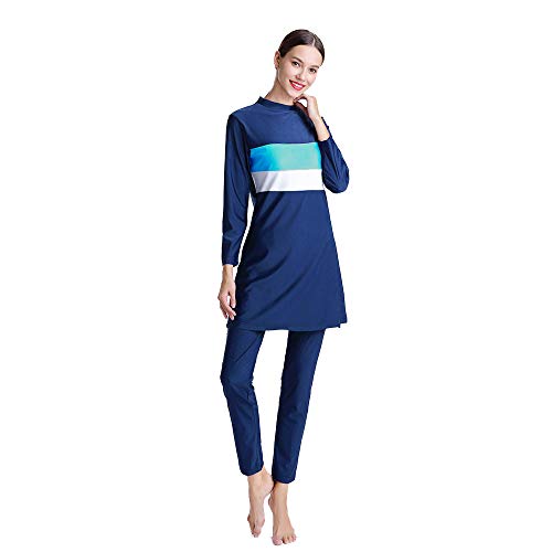 YEESAM Muslim Swimming Suits for Women Tummy Control Plus Size Full Coverage Islamic Modest Bathing Suits Burkini Stripes2