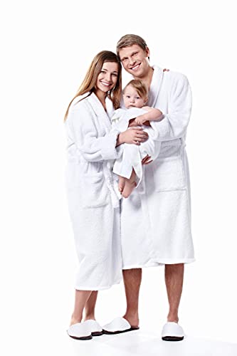 Bathrobe Towel, Spa Robe Combed Terry Cotton Organic Cloth for Men Women, Cotton Lightweight, Unisex White, Large (All Size Fit)