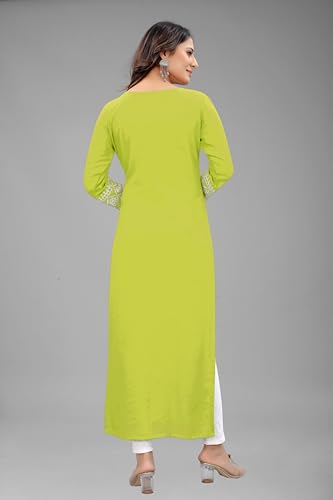 Image of Women's Rayon Embroidered Straight Kurti Under 499 Designer Attractive Look Women's Kurta