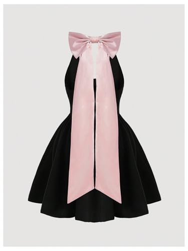 MakeMeChic Women's Plus Size Color Block Mini Dress Bow Knot Halter Neck A Line Dress2