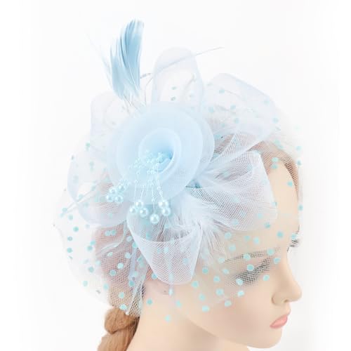 Image of DRESHOW Fascinators Hat Flower Mesh Ribbons Feathers on a Headband and a Clip Tea Party Headwear for Girls and Women