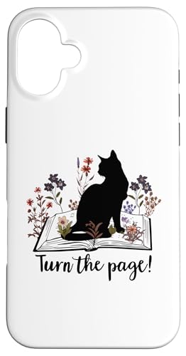 Turn the Page Books & Cats Black Cat Women Floral Book Lover �X�}�z�P�[�X iPhone 16 Plus �p