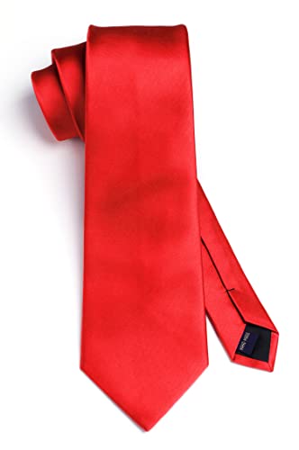 Image of HISDERN Mens Solid Color Ties Formal Satin Necktie and Pocket Square Set Classic Wedding Business Tie & Handkerchief