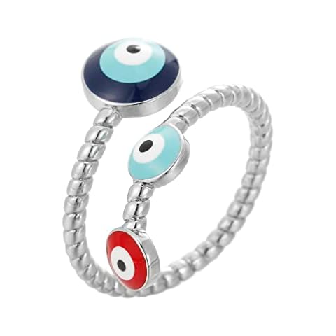Winssigma Evil Eye Ring for Women, Gold Plated Colorful Cubic Zirconia Turkish Faith Protection for Women(Evil Eye G Silver) Cover