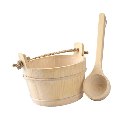 Barril y cucharón de madera para sauna y baño de vapor para sauna