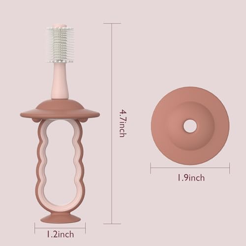 Image of Momcozy Baby Toothbrush, 360 Tooth Brush for Infant, Ultrasoft Toddler Toothbrush with Suction Base, Baby Oral Cleaner, Infant Tongue Cleaner, Pink