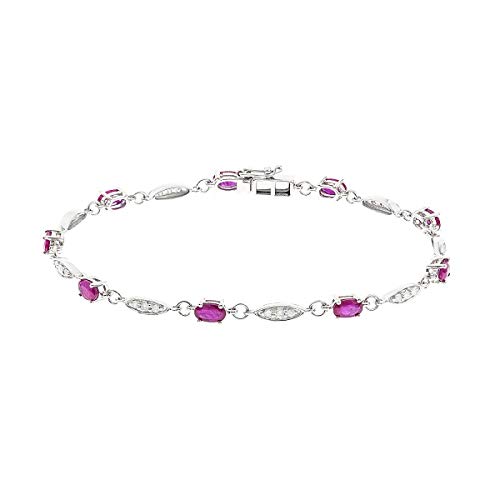 Gin & Grace 10K White Gold Real Diamond Bracelet (I1) With Genuine Ruby Daily Work Wear Jewelry For Women Gifts For Her #TOP2