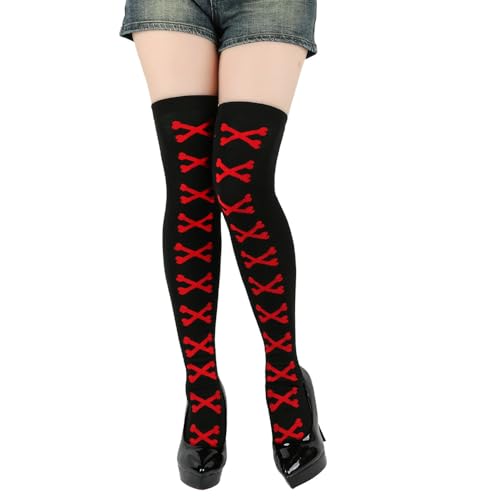 4 Pairs Halloween Thigh High Long Stockings Over Knee Stockings Cosplay Festival Socks (Halloween Bat Style)