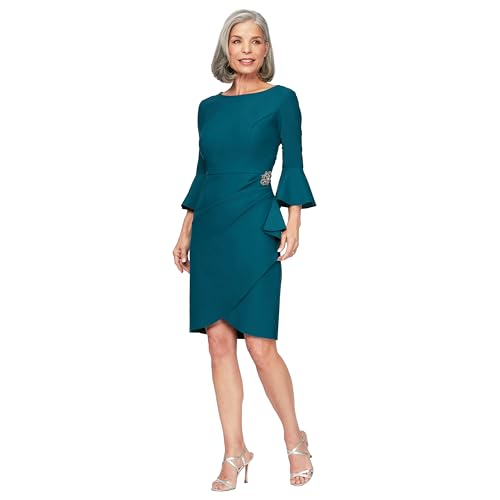 Image of Alex Evenings Women's Slimming Short Cocktail Dress with Bell Sleeves, Wedding Guest (Petite and Regular Sizes)