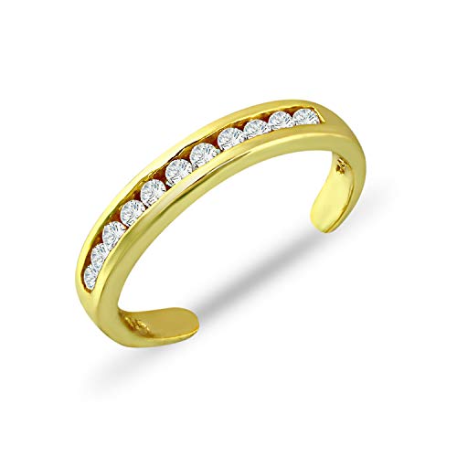 Sea of Ice Yellow Gold Flashed Sterling Silver CZ Cubic Zirconia Channel Set Adjustable Toe Ring
