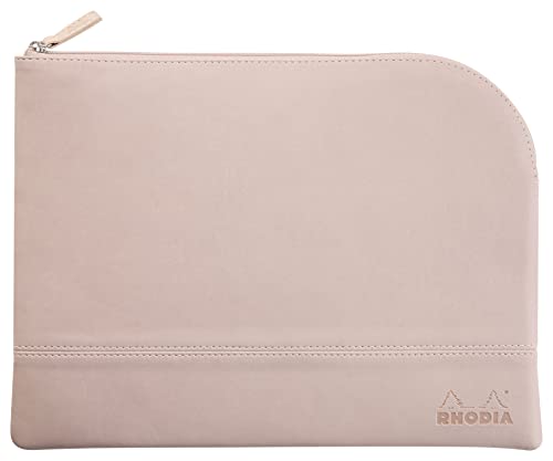 RHODIA 116730C, Faux Leather Zipped Pouch, Pink, Size L (21 x 28 cm), Genuine Stitching, Orange Fabric Inside