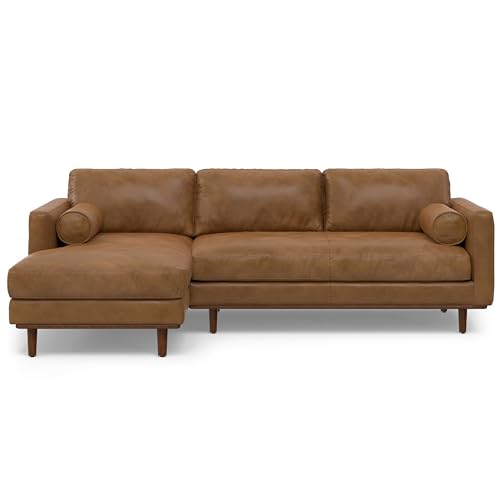 SIMPLIHOME Morrison Left Sectional Sofa in Full-Grain Genuine Leather, Caramel Brown, 102-inches Wide, L-Shaped Leather Couch with Left Chaise for The Living Room and Family Room