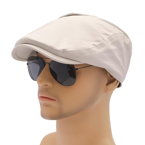 Image of ZLYC Men Cotton Flat Cap Summer Scally Ivy Gatsby Newsboy Beret Driver Cabbie Hunting Hat