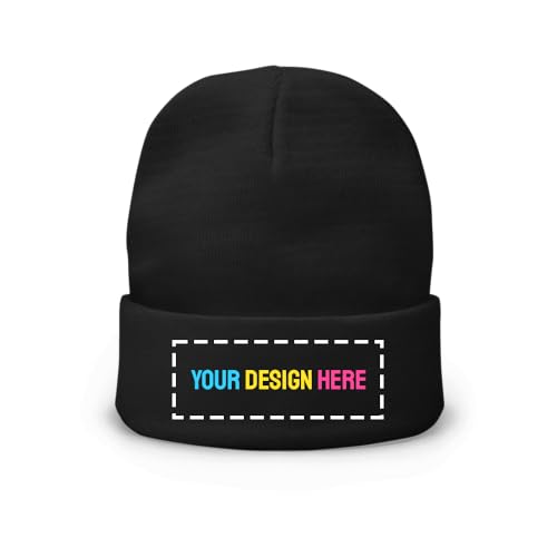 Custom Embroidery Beanie – Personalized Knit Hat with [Design/Name/Logo], Warm Winter Cap for Men & Women, 100% Acrylic (US, Alpha, One Size, 1 Pack, Black)
